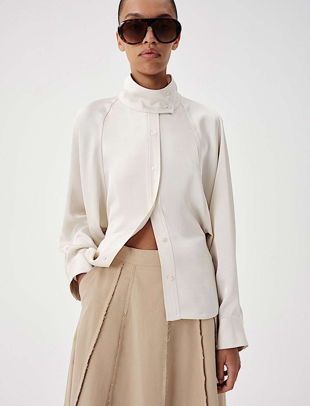 Pure Cotton Frayed Midi Panelled Circle Skirt