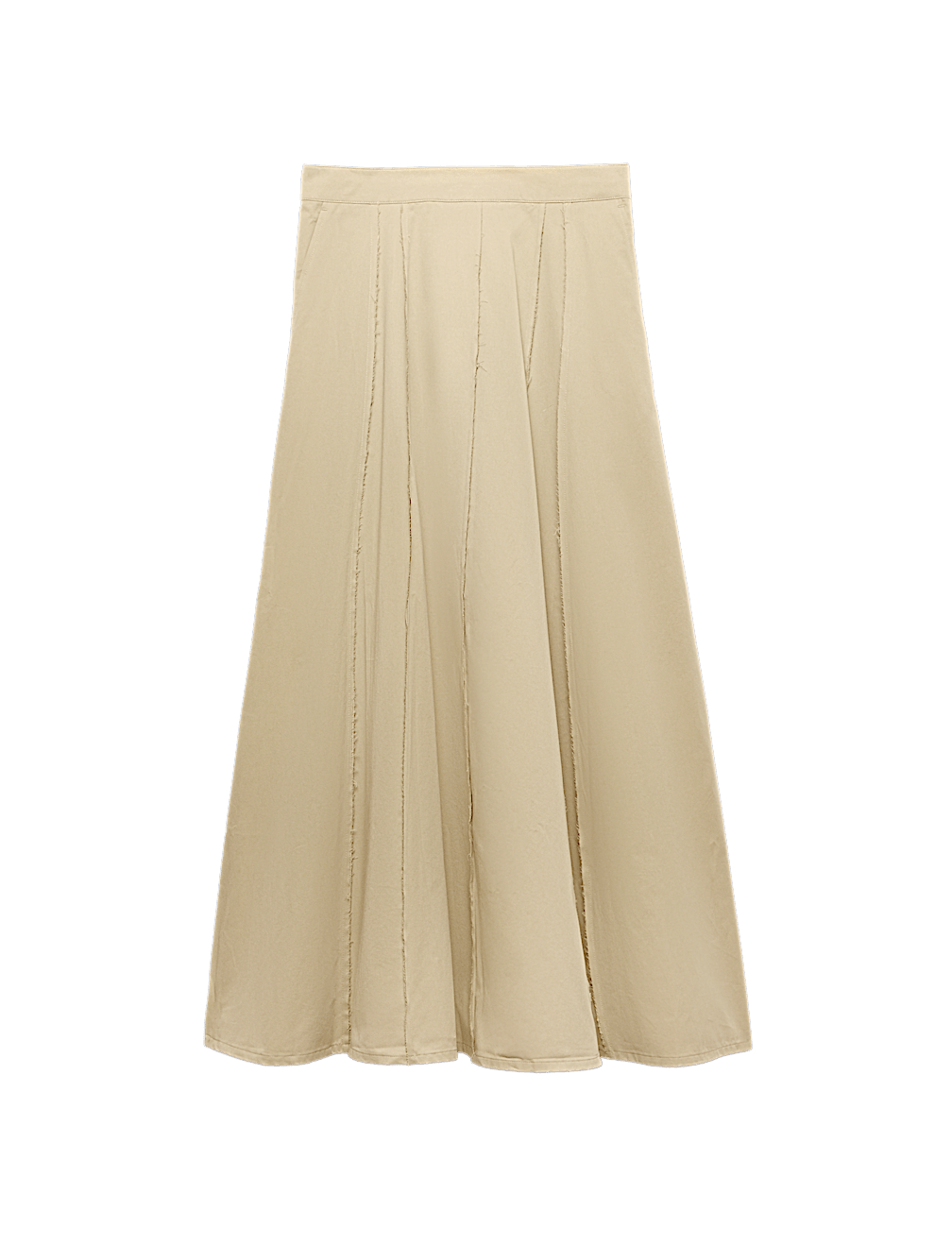 Pure Cotton Frayed Midi Panelled Circle Skirt