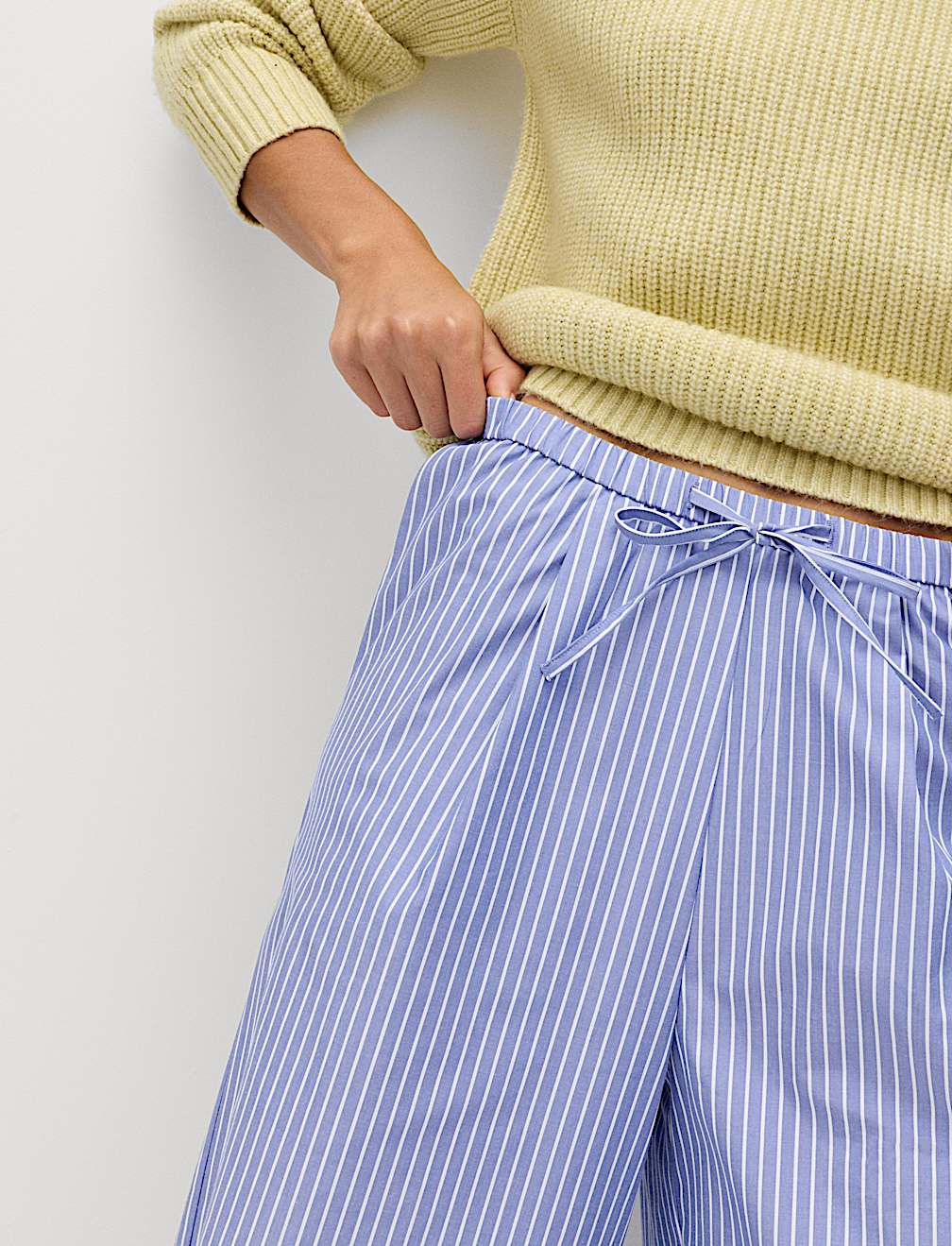 Pure Cotton Striped Drawstring Wide Leg Trousers