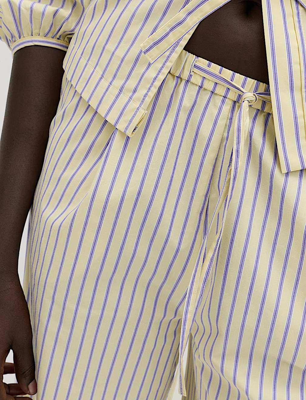 Pure Cotton Striped Drawstring Wide Leg Trousers