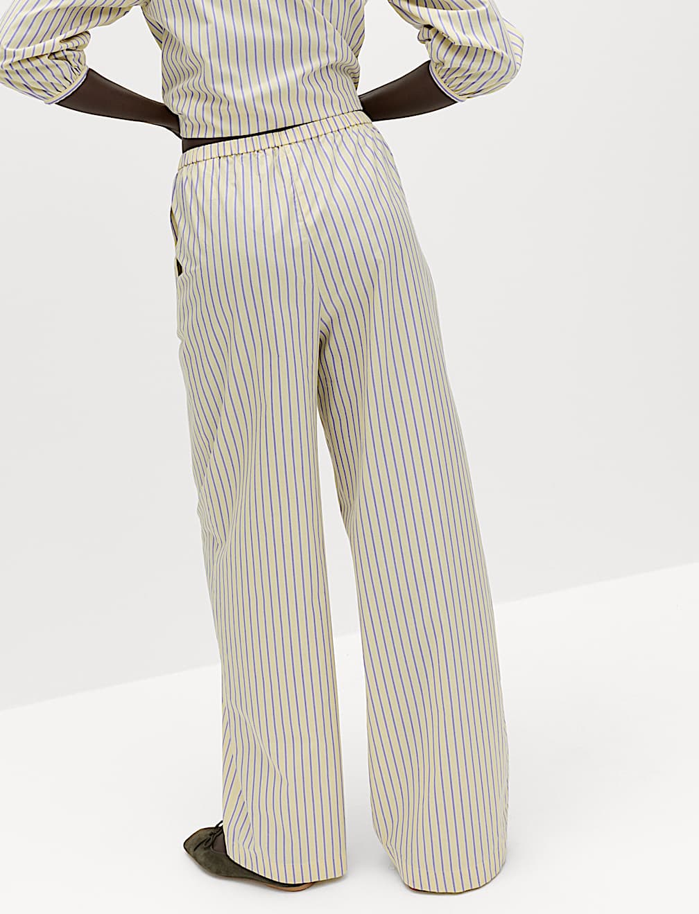 Pure Cotton Striped Drawstring Wide Leg Trousers
