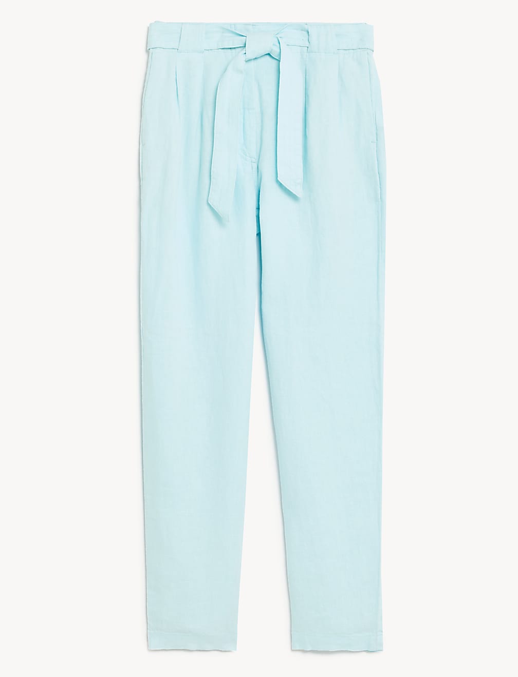 Pure Linen Belted Tapered Trousers