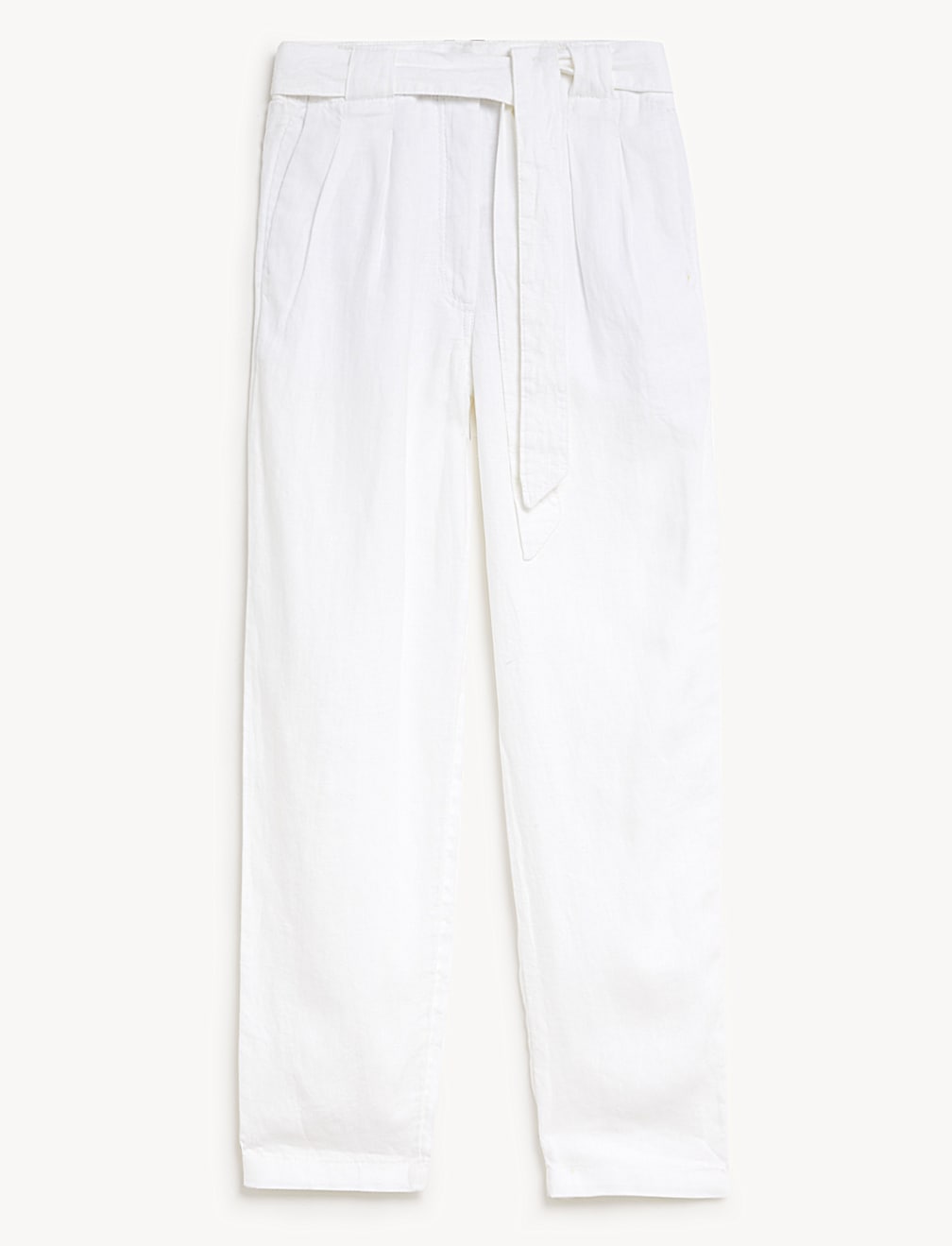 Pure Linen Belted Tapered Trousers