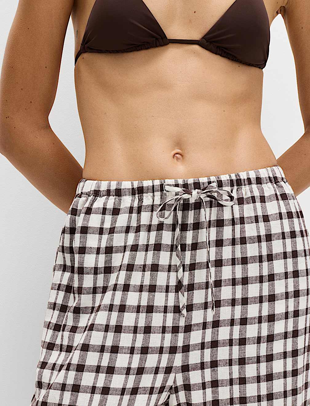 Linen Rich Gingham Wide Leg Trousers