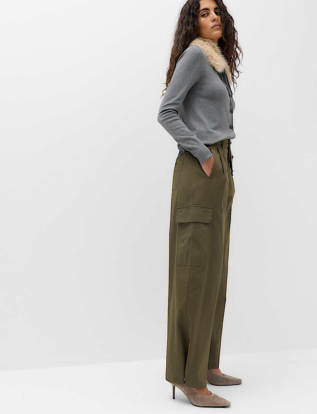 Pure Cotton Cargo Barrel Leg Trousers