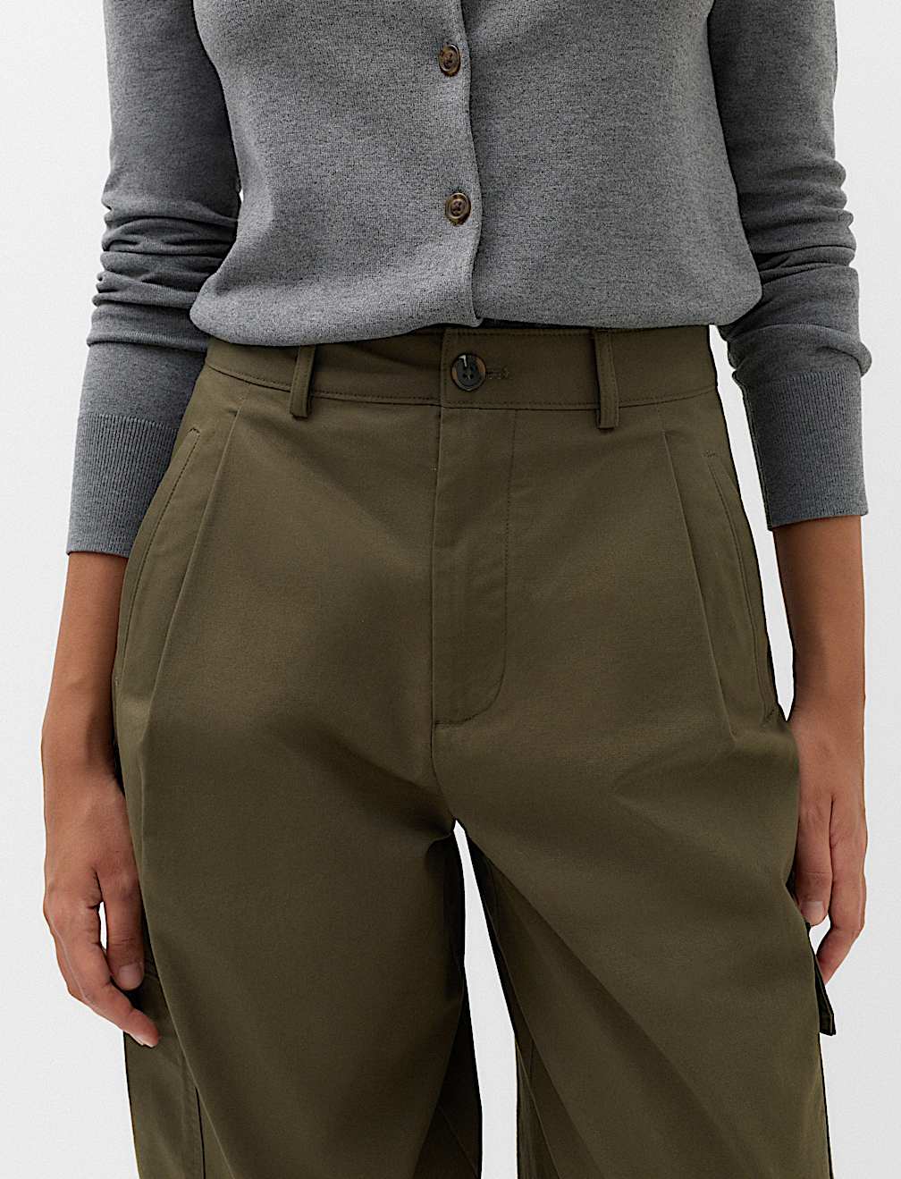Pure Cotton Cargo Barrel Leg Trousers
