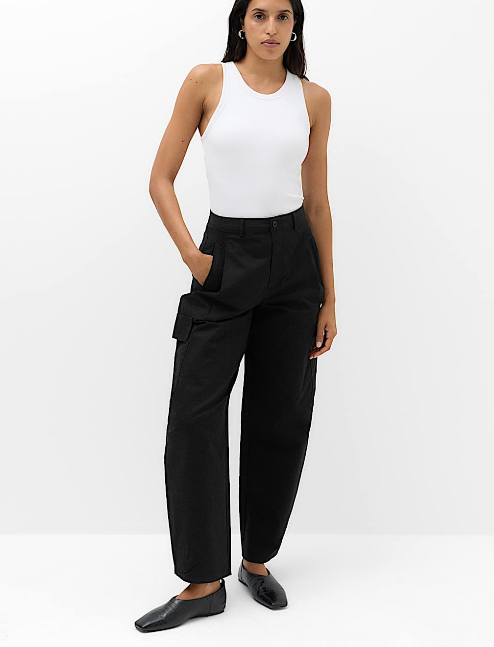 Pure Cotton Cargo Barrel Leg Trousers