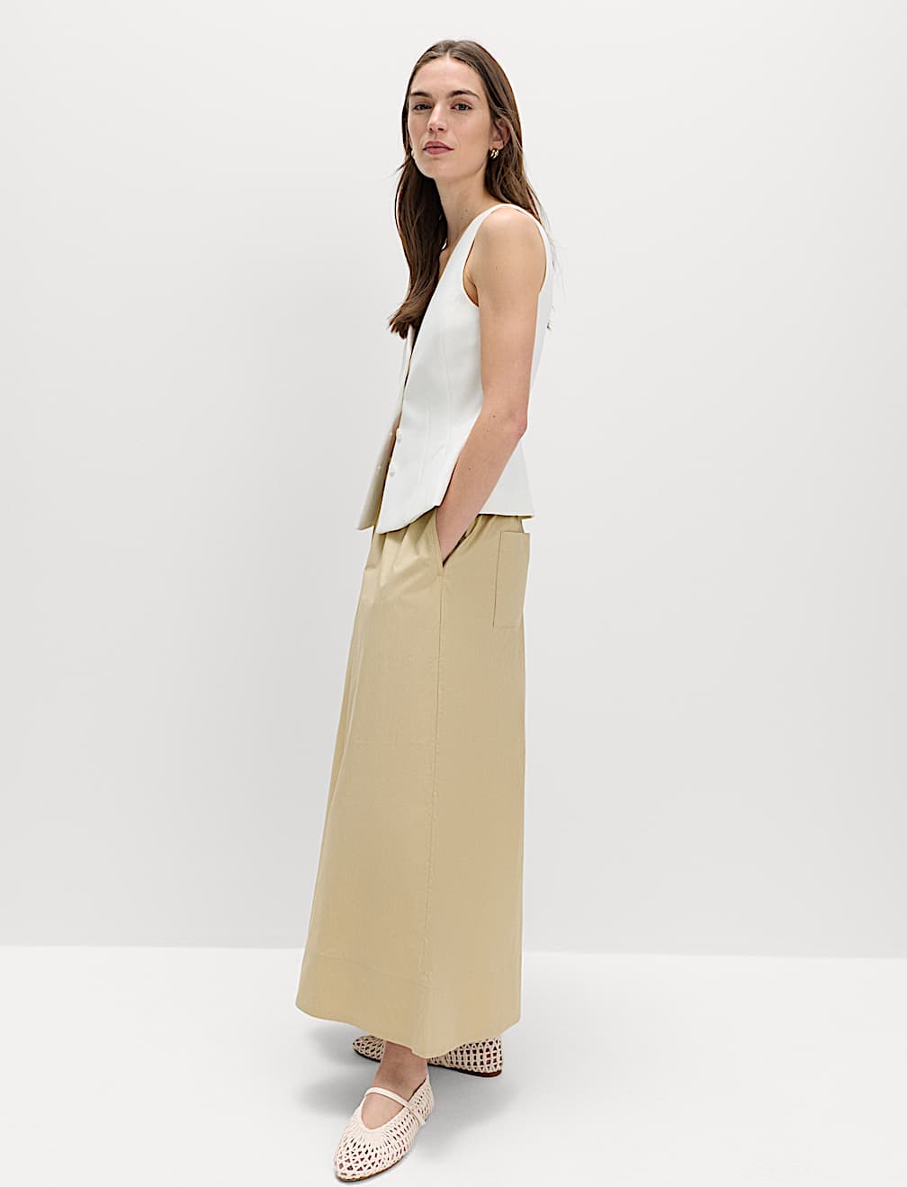 Pure Cotton Cropped Palazzo Trousers