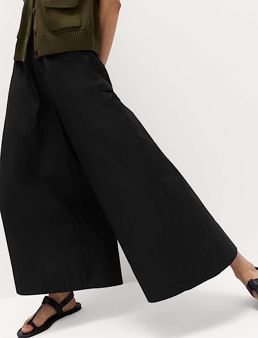 Pure Cotton Cropped Palazzo Trousers