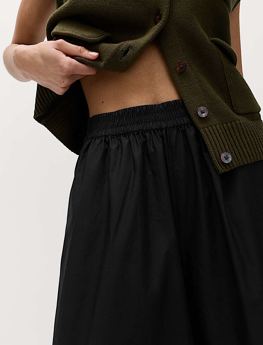 Pure Cotton Cropped Palazzo Trousers