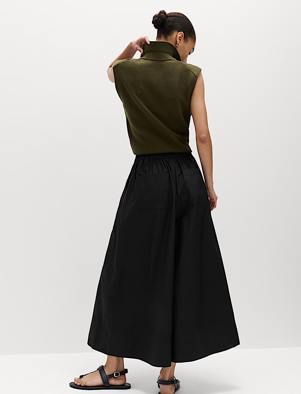 Pure Cotton Cropped Palazzo Trousers