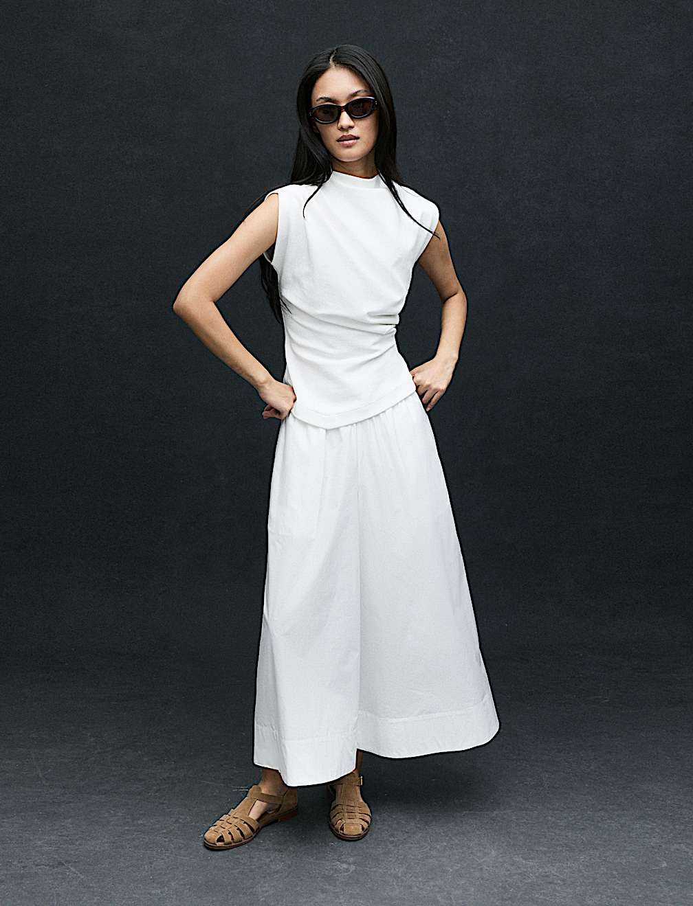 Pure Cotton Cropped Palazzo Trousers