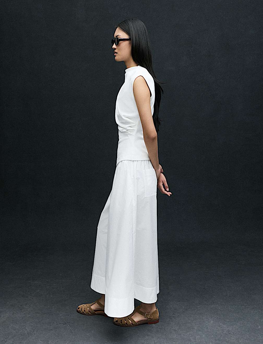 Pure Cotton Cropped Palazzo Trousers