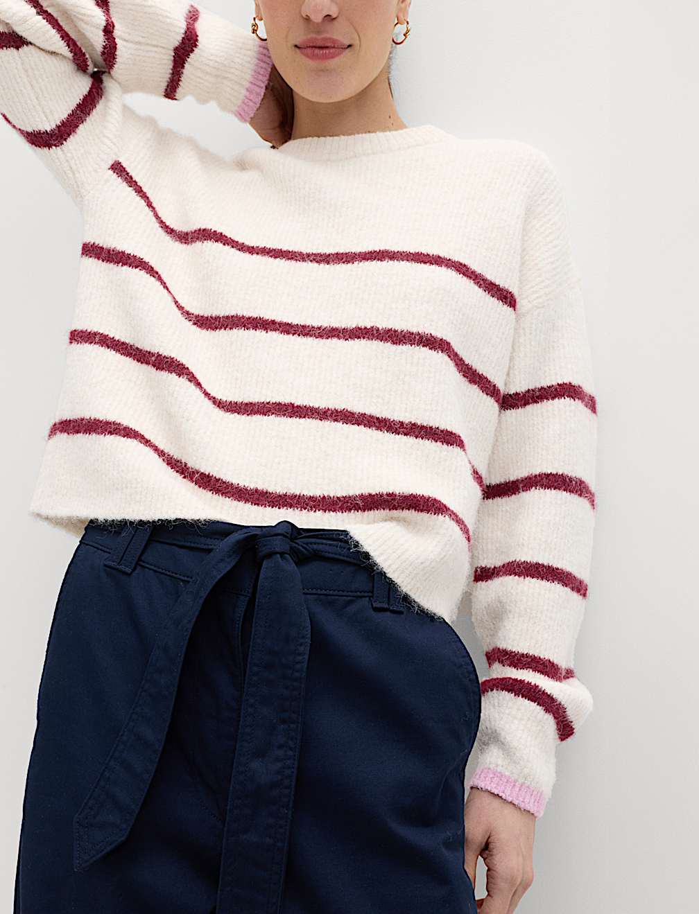 Pure Cotton Belted Straight Leg Trousers