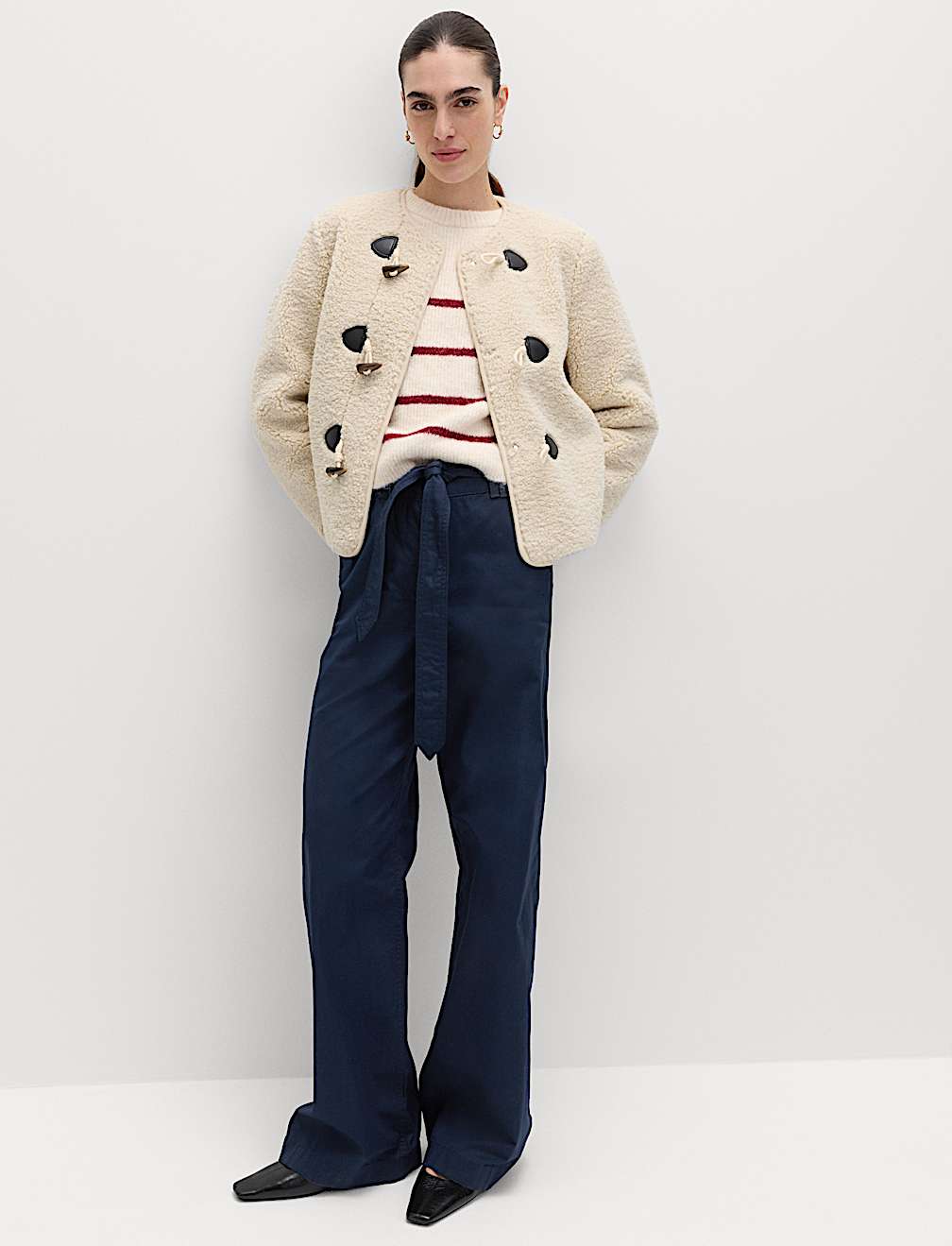 Pure Cotton Belted Straight Leg Trousers