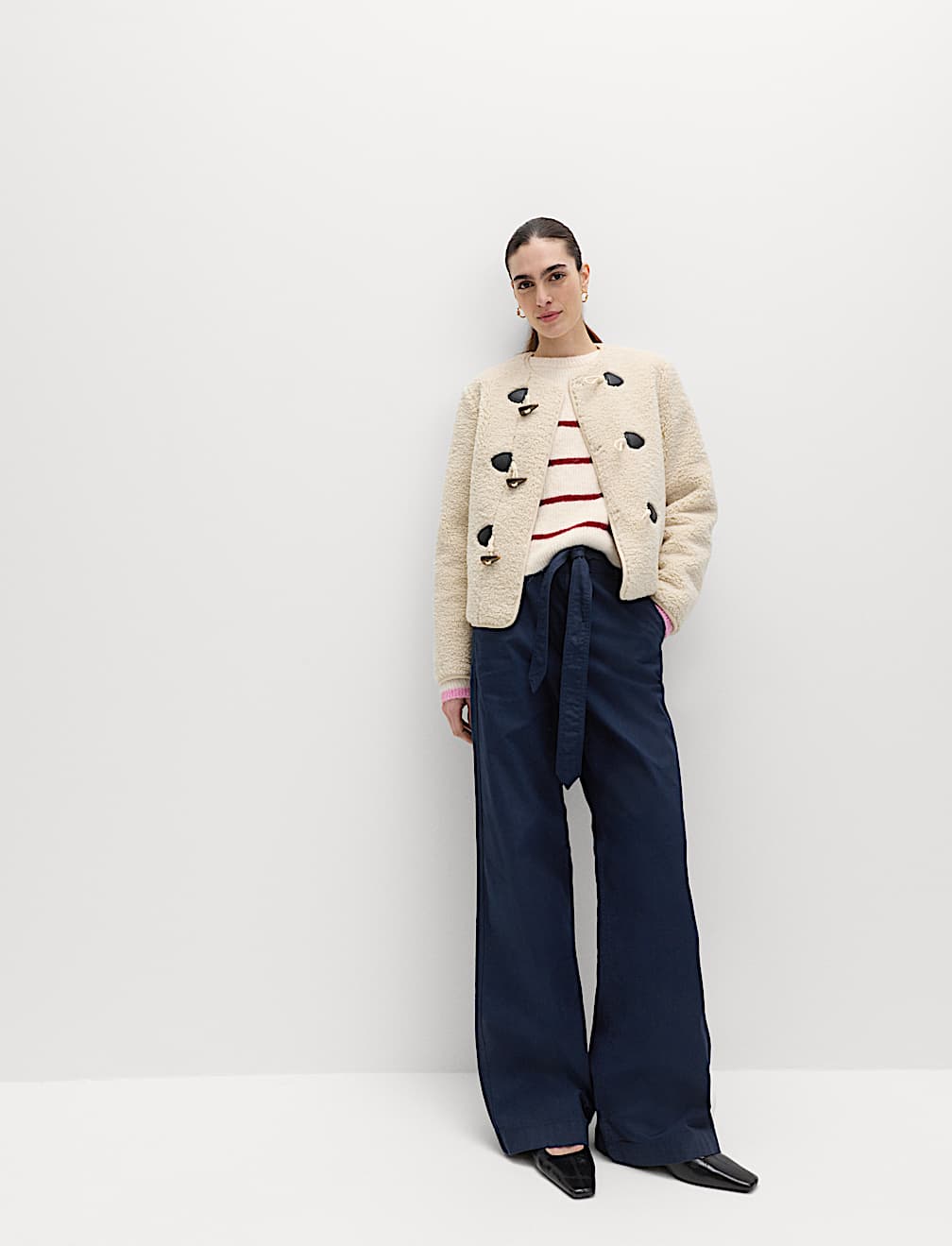 Pure Cotton Belted Straight Leg Trousers