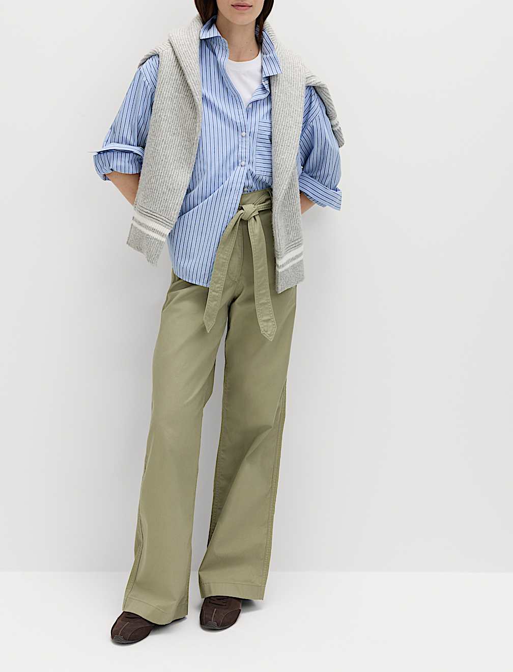 Pure Cotton Belted Straight Leg Trousers