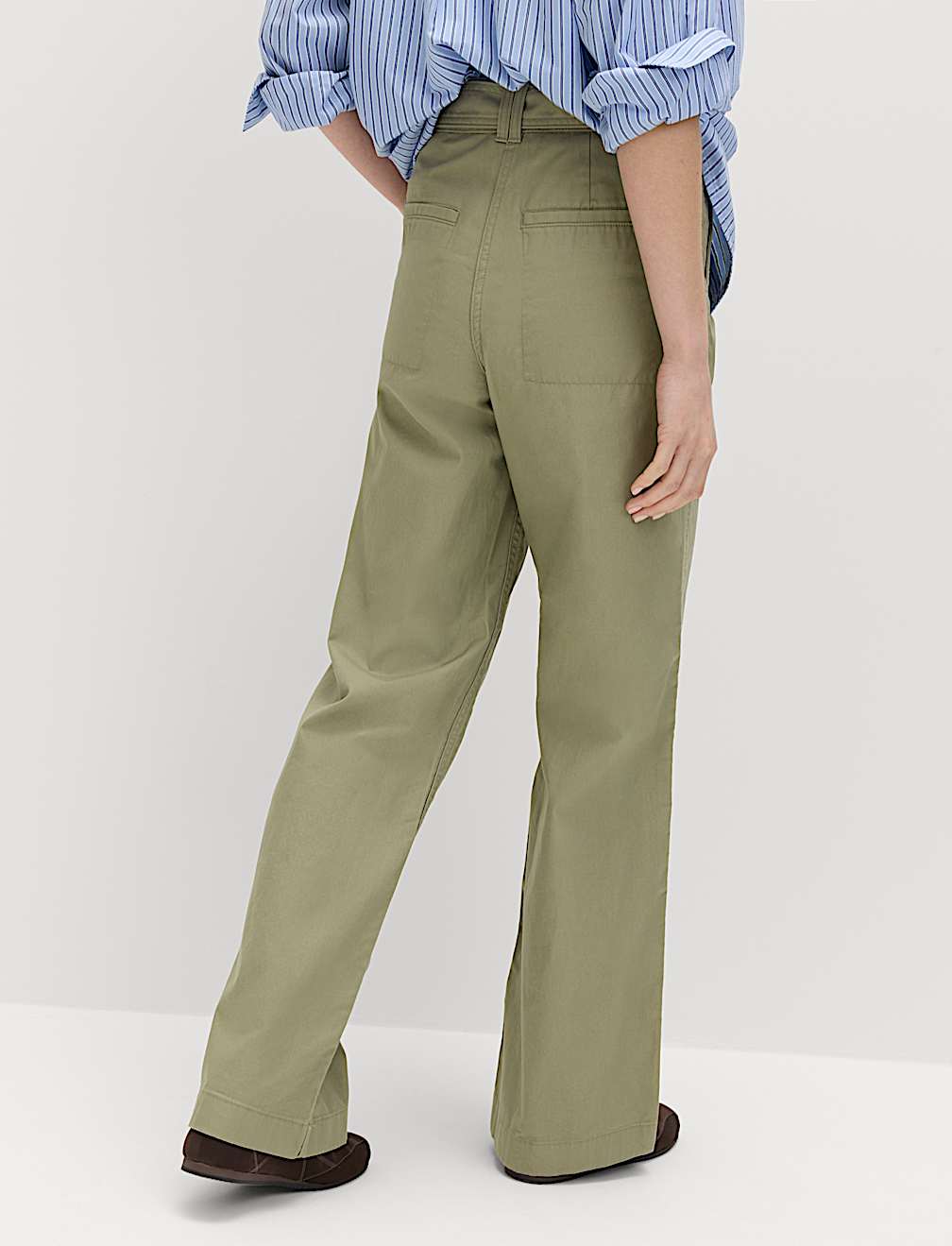 Pure Cotton Belted Straight Leg Trousers