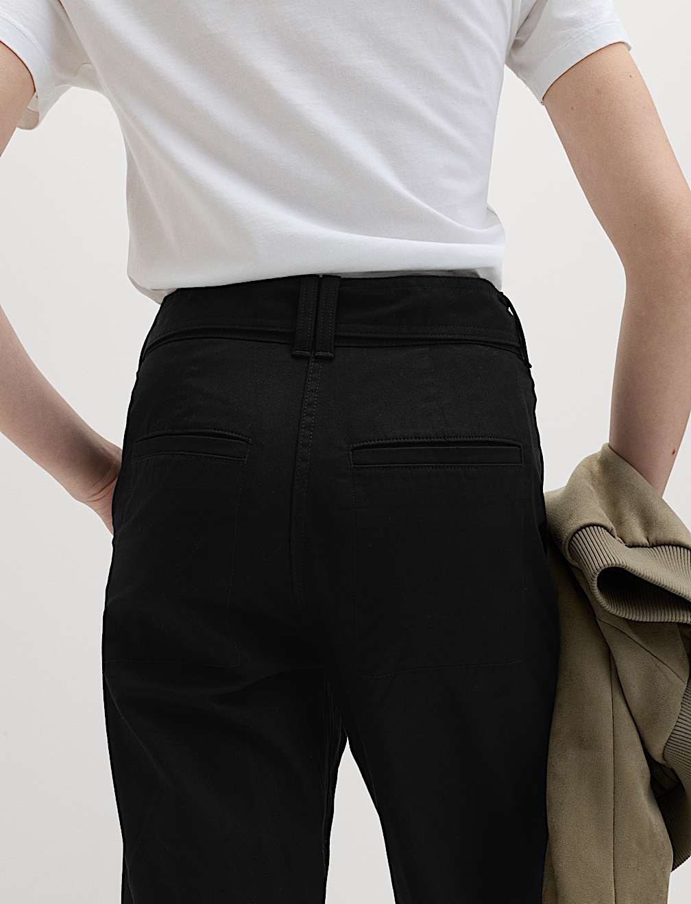 Pure Cotton Belted Straight Leg Trousers