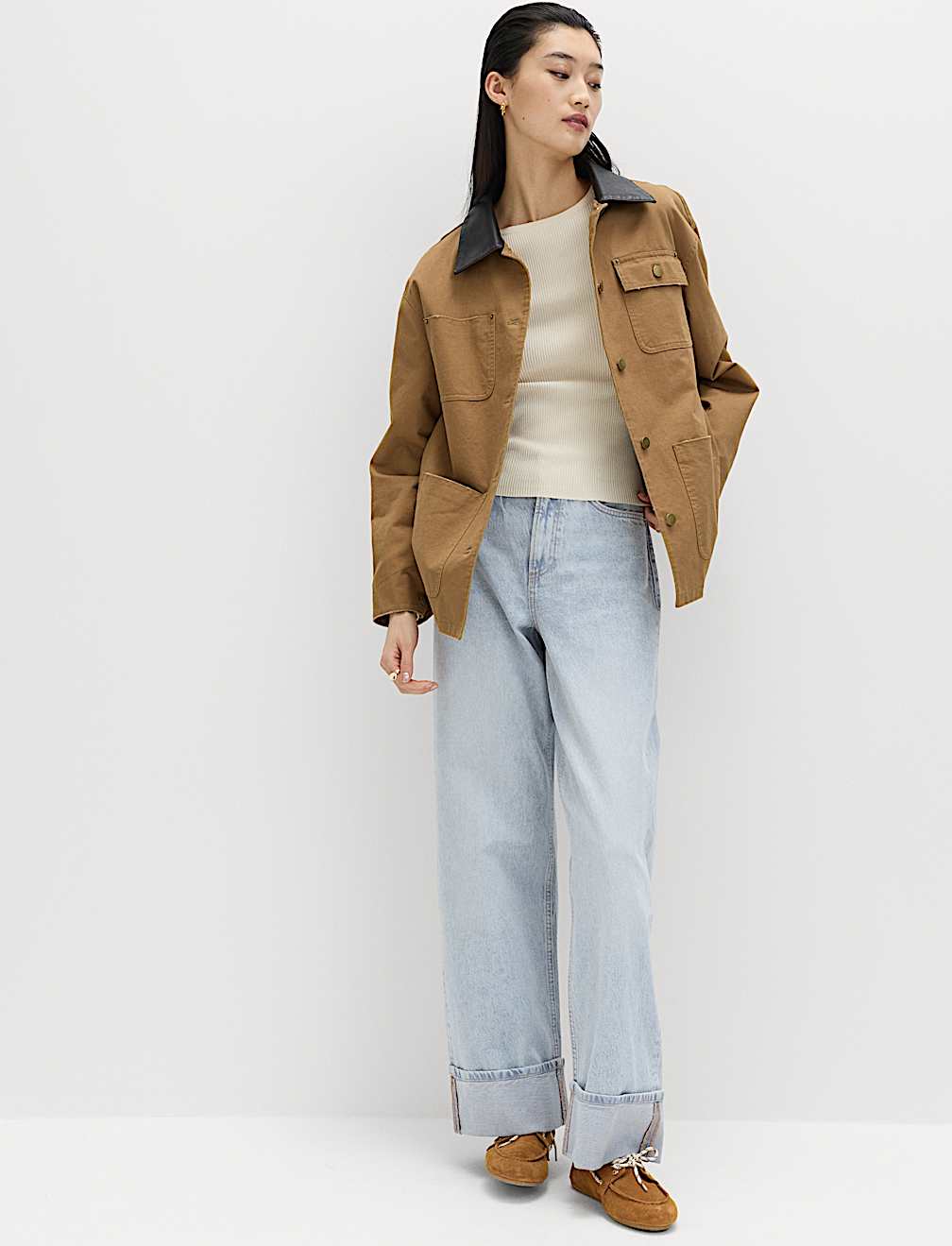 High Waisted Wide Leg Turn Up Jeans