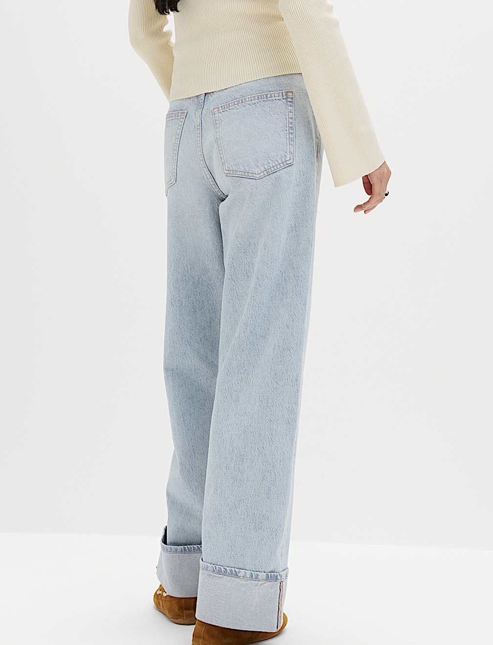High Waisted Wide Leg Turn Up Jeans