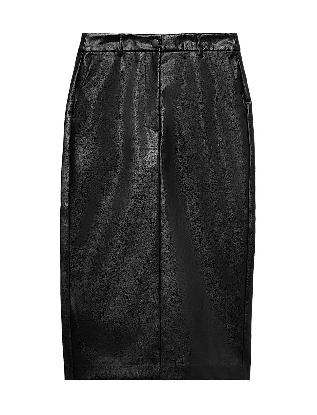 Leather Look Split Back Midi Skirt