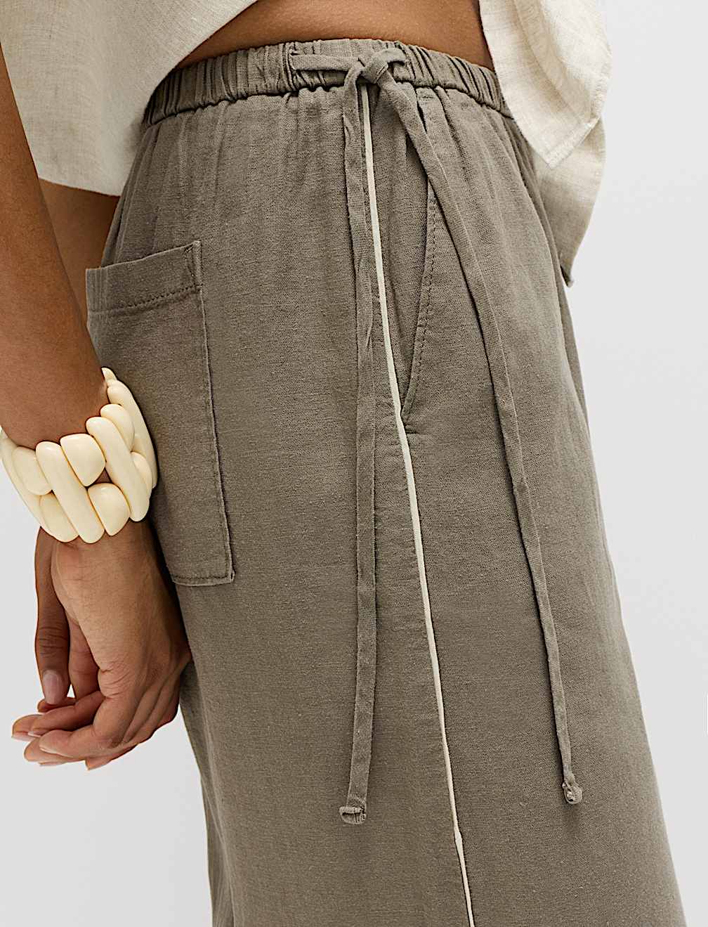 Linen Rich Tie Side Wide Leg Trousers