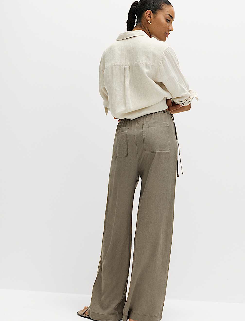 Linen Rich Tie Side Wide Leg Trousers