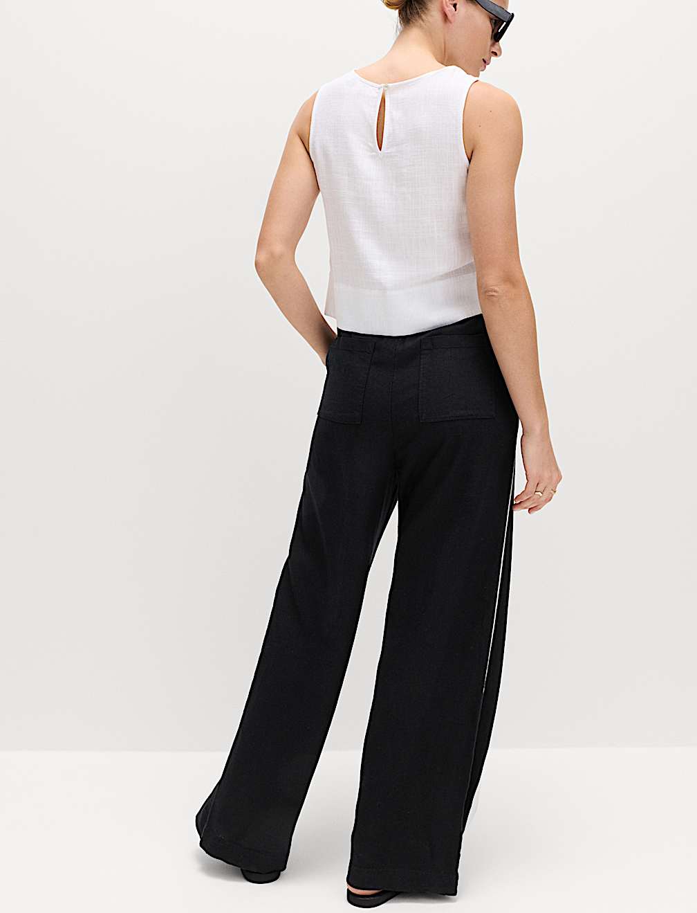 Linen Rich Tie Side Wide Leg Trousers