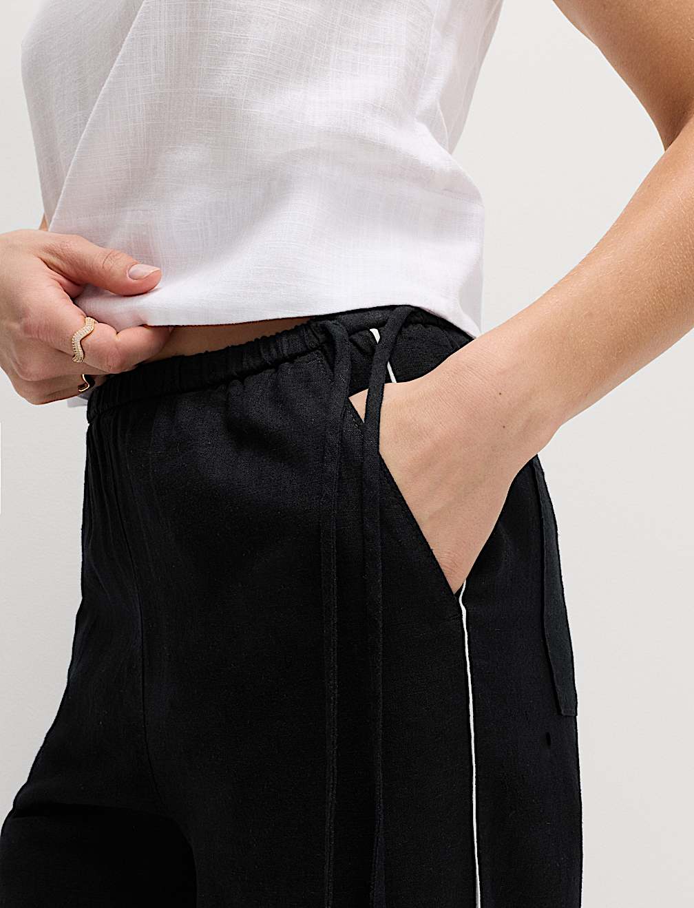 Linen Rich Tie Side Wide Leg Trousers