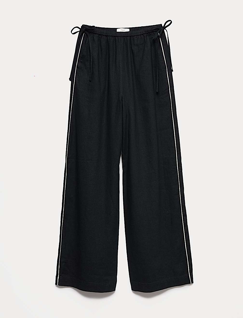 Linen Rich Tie Side Wide Leg Trousers