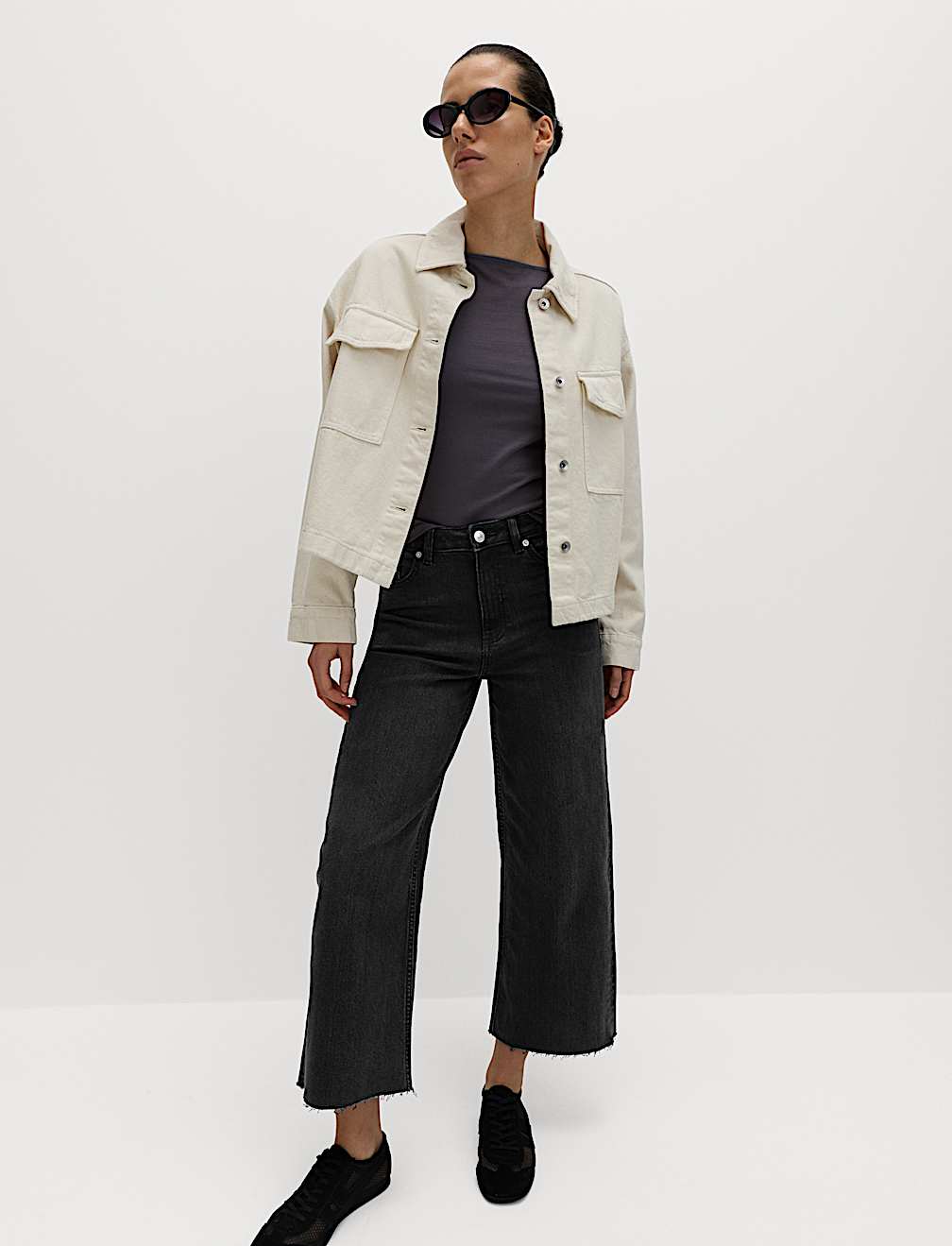 High Waisted Wide Leg Cropped Jeans