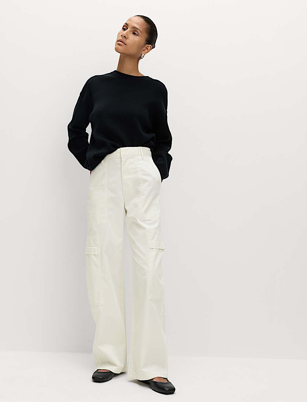 Cotton Rich Cargo Wide Leg Trousers