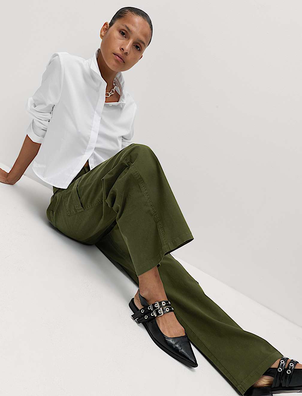 Cotton Rich Cargo Wide Leg Trousers
