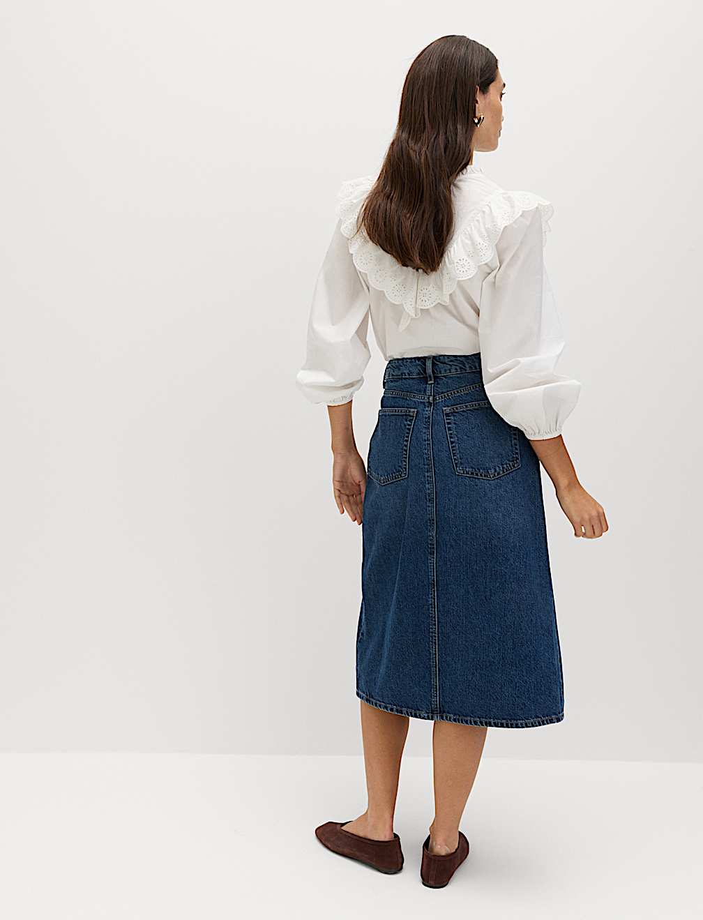 Pure Cotton Denim Asymmetric Midi Wrap Skirt