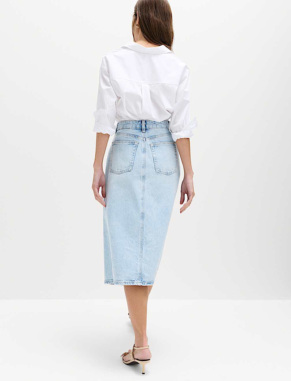 Pure Cotton Denim Asymmetric Midi Wrap Skirt