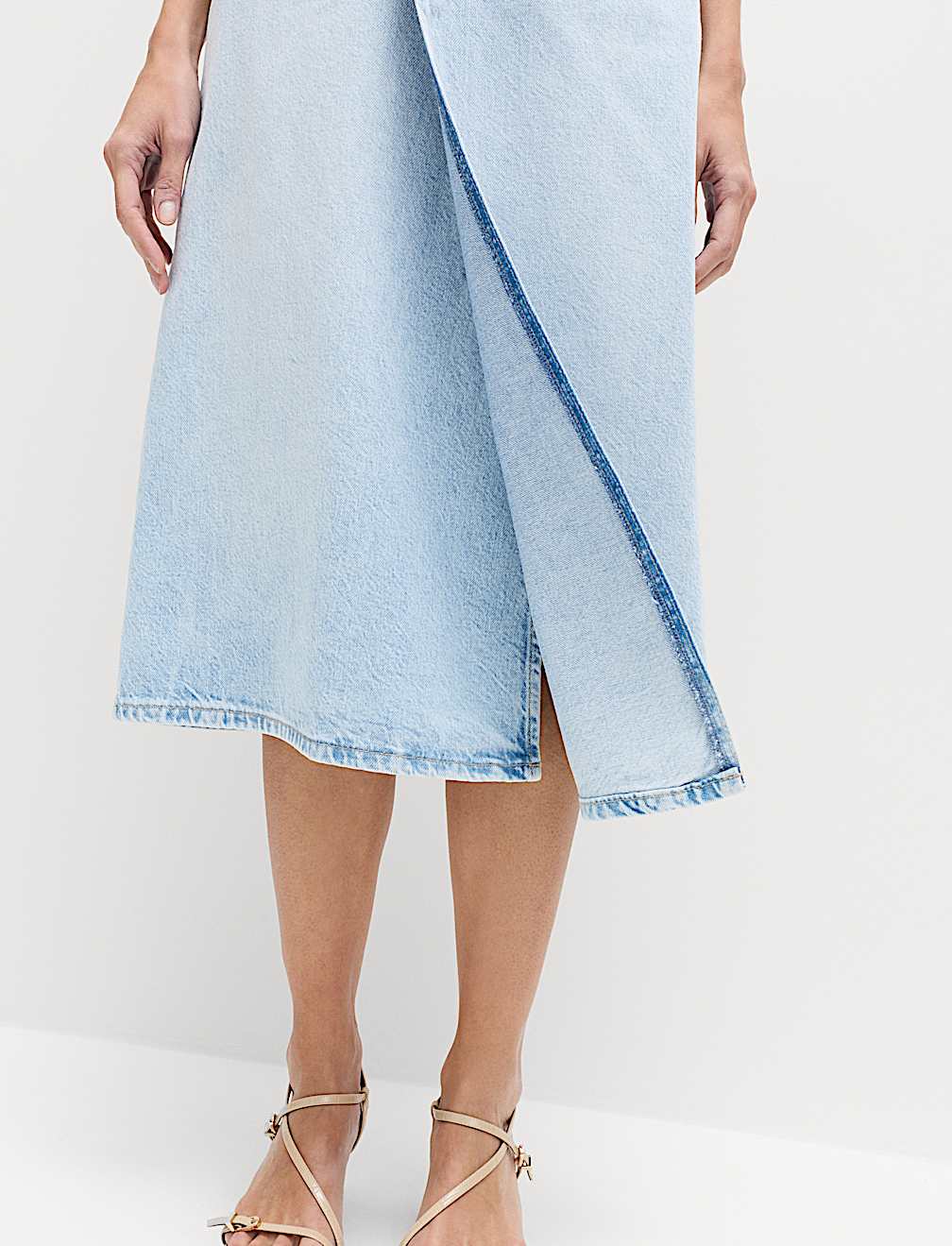 Pure Cotton Denim Asymmetric Midi Wrap Skirt
