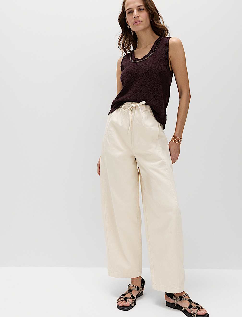 Pull On High Waisted Barrel Leg Jeans