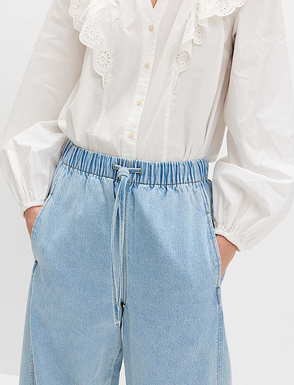 Pull On High Waisted Barrel Leg Jeans