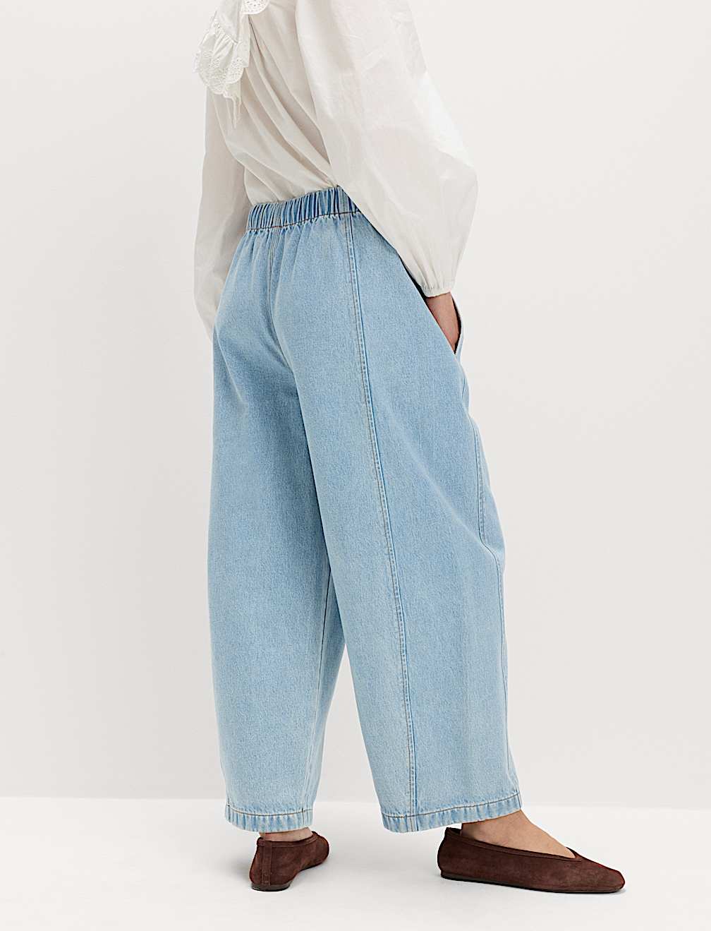 Pull On High Waisted Barrel Leg Jeans