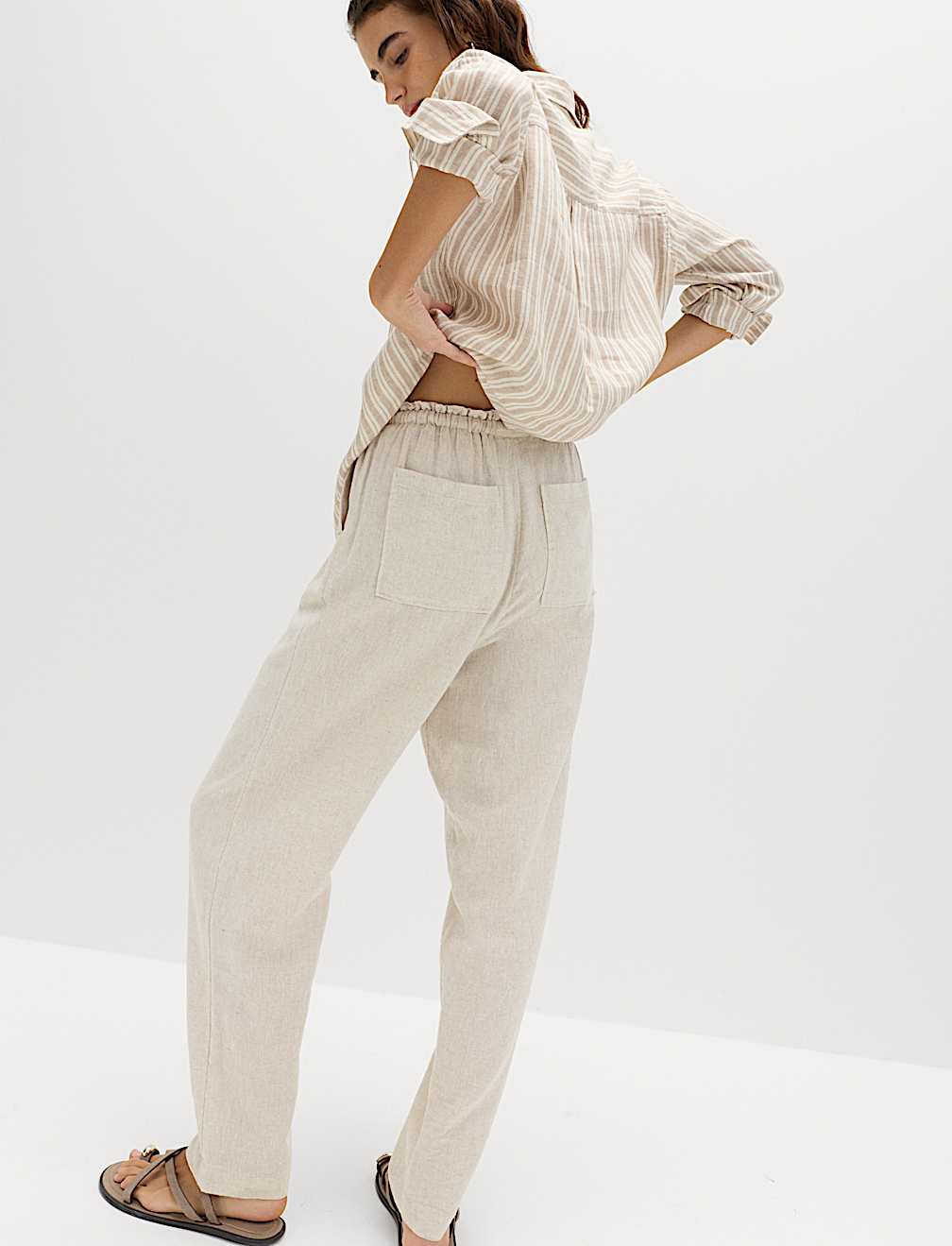Linen Rich Elasticated Waist Tapered Trousers