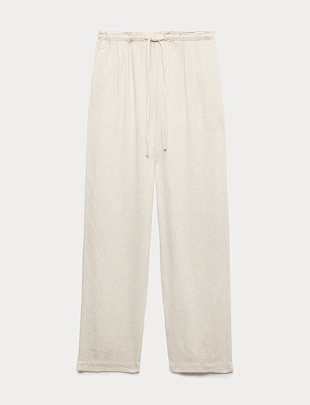 Linen Rich Elasticated Waist Tapered Trousers
