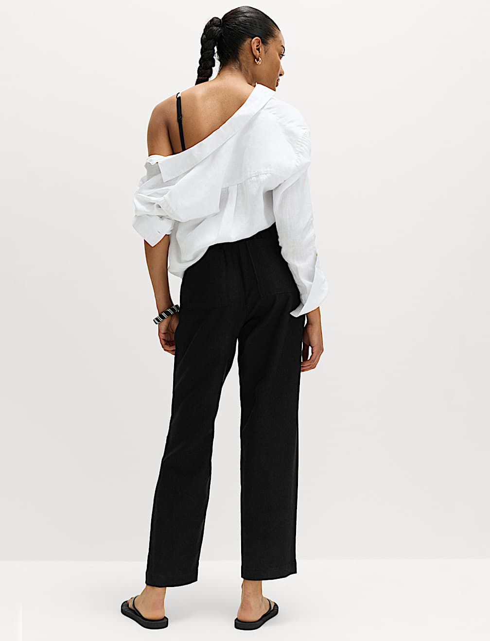 Linen Rich Elasticated Waist Tapered Trousers