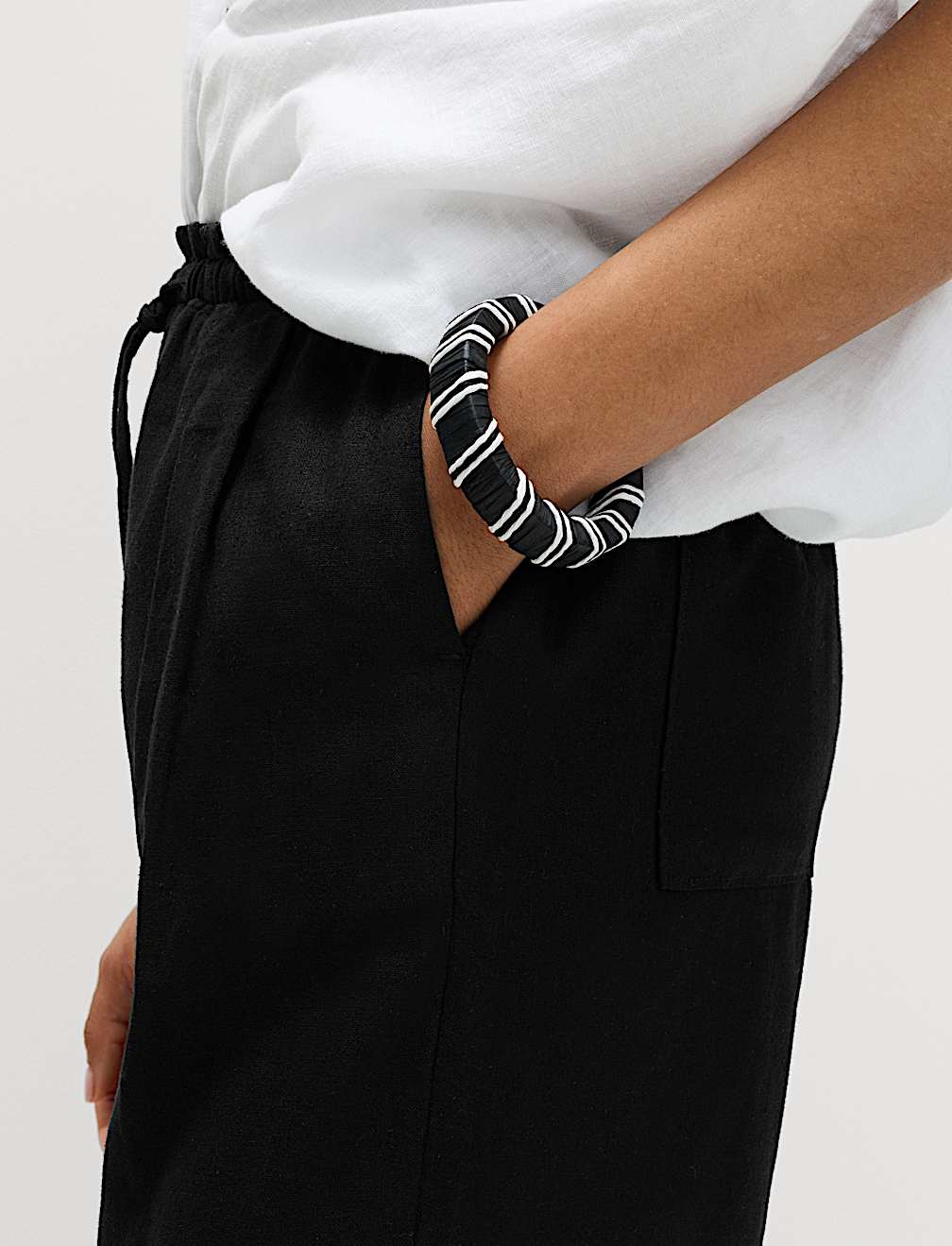 Linen Rich Elasticated Waist Tapered Trousers