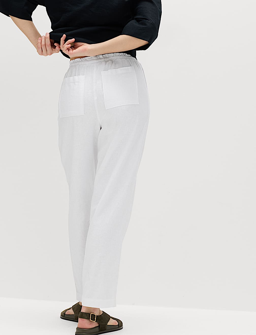Linen Rich Elasticated Waist Tapered Trousers