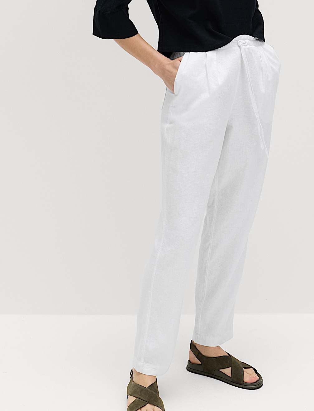 Linen Rich Elasticated Waist Tapered Trousers