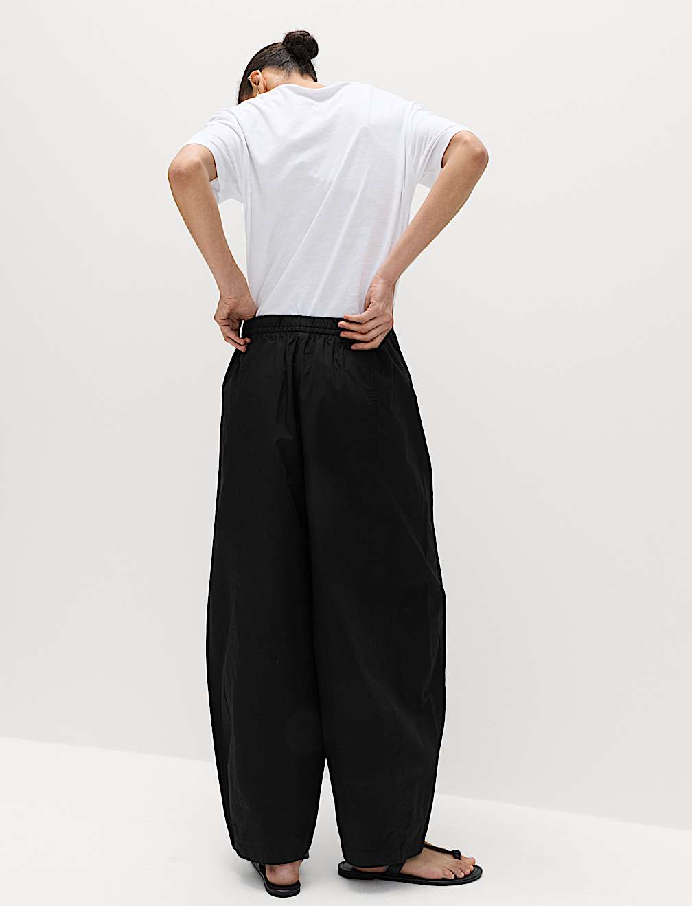 Pure Cotton Drawstring Barrel Leg Ankle Grazer Trousers