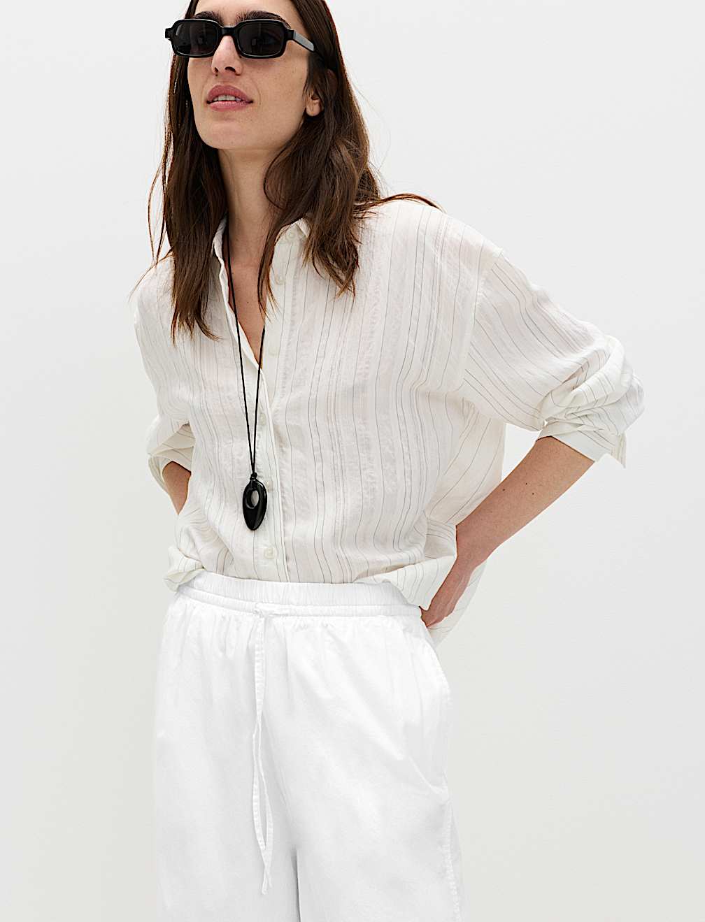 Pure Cotton Drawstring Barrel Leg Ankle Grazer Trousers