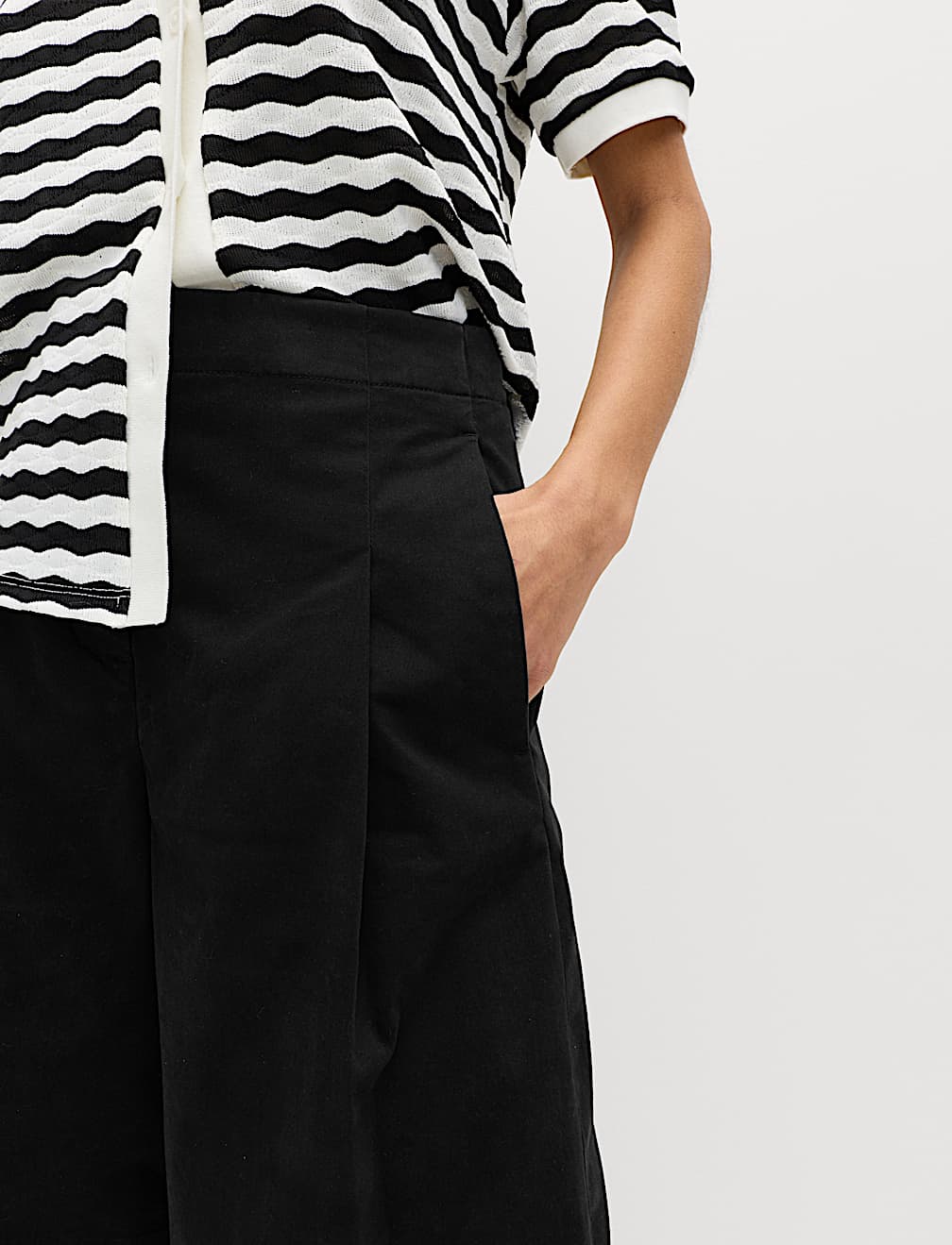 Cotton Rich High Waisted Pleat Front Bermuda Shorts