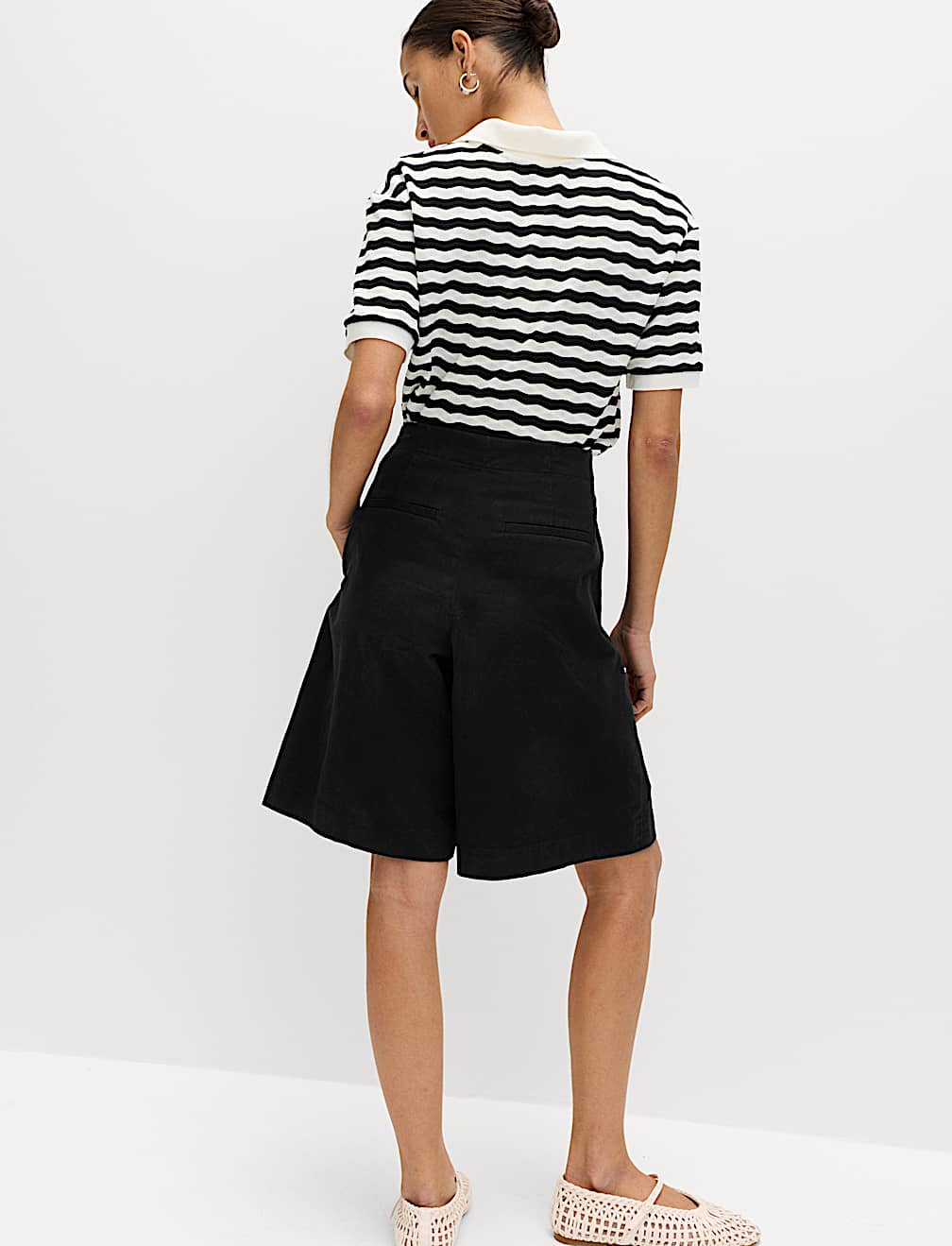 Cotton Rich High Waisted Pleat Front Bermuda Shorts